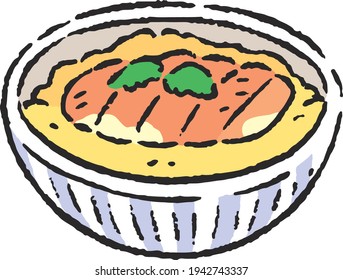 
Katsudon icon. Pork cutlet. Hand drawn.