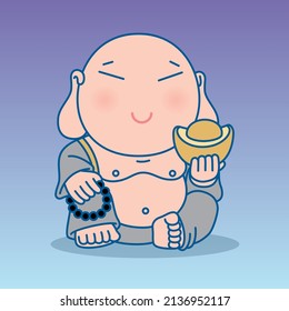 Katyayana. Chinese of god, Cute Cartoon character vector illustration