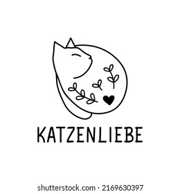 Katzenliebe. Translation from German: Cat love. Modern vector brush calligraphy. Ink illustration. Perfect design for greeting cards, posters, t-shirts, banners.