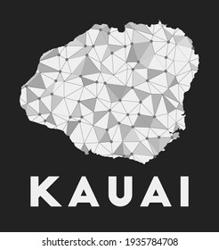 Kauai - communication network map of island. Kauai trendy geometric design on dark background. Technology, internet, network, telecommunication concept. Vector illustration.