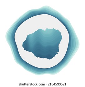 Kauai logo. Badge of the island. Layered circular sign around Kauai border shape. Attractive vector illustration.