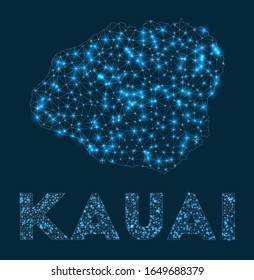 Kauai network map. Abstract geometric map of the island. Internet connections and telecommunication design. Attractive vector illustration.