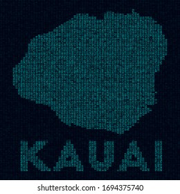Kauai tech map. Island symbol in digital style. Cyber map of Kauai with island name. Attractive vector illustration.