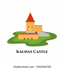 Kaunas Castle. It is a medieval castle in Kaunas, the second-largest city in Lithuania. It was beautiful and located near the old town. Worth a visit. Flat vector business travel tourist vacation