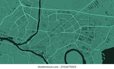 Kaunas city background map, green urban area municipal map, 1920 1080. River Neman and Neris, roads and railway, buildings and parks. Vector illustration.
