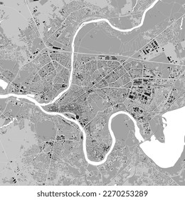 Mapa de la ciudad de Kaunas, mapa municipal de la zona urbana de la plaza gris. Río Neman y Neris, carreteras y ferrocarriles, edificios y parques. Ilustración vectorial.