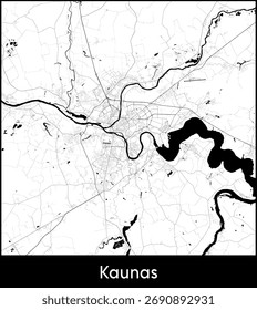 Kaunas city map, Lithuania - Topographic vector map poster