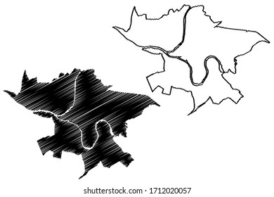 Kaunas City (Republic of Lithuania) map vector illustration, scribble sketch City of Kaunas map