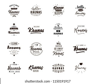 Kaunas. Greeting cards, vector design. Isolated logos. Typography set.