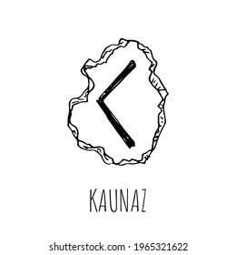 Kaunaz rune written on a stone. Vector illustration. Isolated on white. Hand-drawn style.