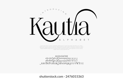 Kautia premium luxury elegant alphabet letters and numbers. Vintage wedding typography classic serif font decorative vintage retro. creative vector illustration