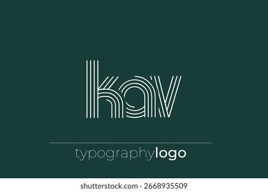 Logotipo de tipografía geométrica moderna KAV. Composición moderna y elegante con una ilustración de logotipo de tipografía monocromática diseñada con líneas intrincadas.