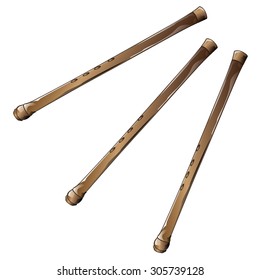 Kaval isolated on a white background. Vector, illustration. The kaval is a chromatic end-blown flute traditionally played Balkans and Anatolia and primarily associated with mountain shepherds.