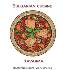 Kavarma is a traditional Bulgarian stew made with marinated meat, vegetables, and spices, slow-cooked to perfection.