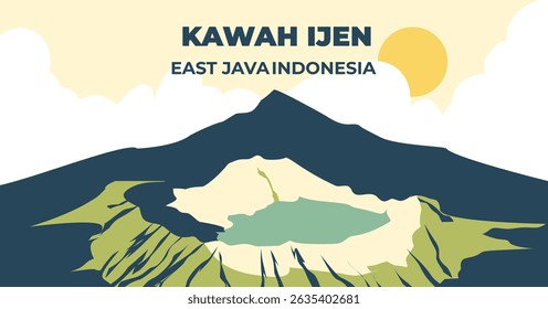 Ilustração do vulcão Kawah ijen no leste de Java 