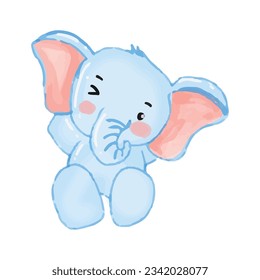 kawai blue elephant kids isolated on white background