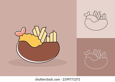 Kawai Character Of Food With Different Color Tone Background