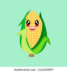 Maíz Kawai con cara sonriente. Personajes culinarios.