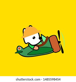 kawai or cute animal design with airplane background illustration
