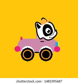 kawai or cute animal design with car background illustration