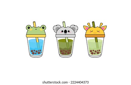 Kawai Cute Bubble Tea with Cup Animal Faces