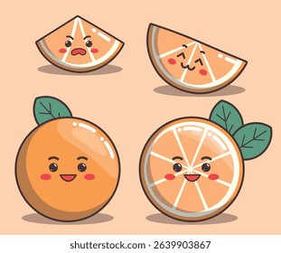 kawai cute orange. Funny fruits citrus