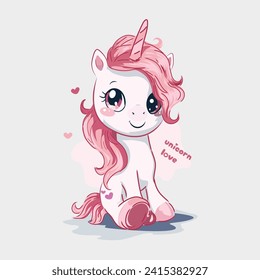 kawai cute unicorn pink sit