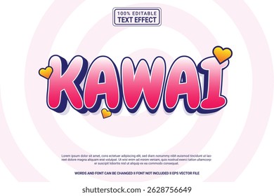 Kawai Editable Vector 3D Text Effect – colorful and modern typography with comic style for poster, branding, social media