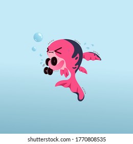 Kawai fish design illustration with life style