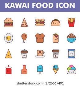 Kawai food icon pack isolated on white background. Kawai and cute food illustration. for your web site design, logo, app, UI. Vector graphics illustration and editable stroke. EPS 10.