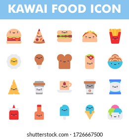 Kawai food icon pack isolated on white background. Kawai and cute food illustration. for your web site design, logo, app, UI. Vector graphics illustration and editable stroke. EPS 10.
