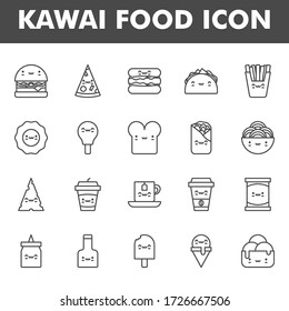 Kawai food icon pack isolated on white background. Kawai and cute food illustration. for your web site design, logo, app, UI. Vector graphics illustration and editable stroke. EPS 10.