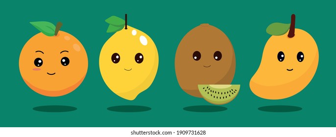 Kawai fruit orange lemon kiwi and mango