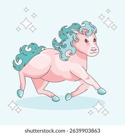 Kawai horse run. Cute pony prance