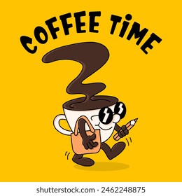 kawai illustration of coffee time while working