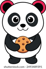 A Kawai Panda with a cookie Vector Illustration.