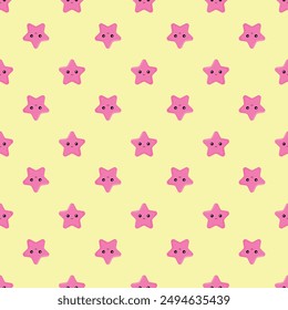 Kawai pink stars seamless pattern. Baby clothing.