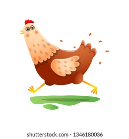 Kawai running hen with fast speed over white background