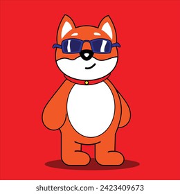 Carácter de perro inu de Kawai Shiba. Carácter vector Shiba Inu. Carácter adhesivo 