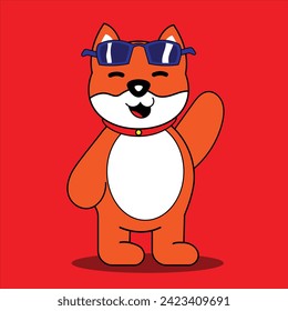 Carácter de perro inu de Kawai Shiba. Carácter vector Shiba Inu. Carácter adhesivo 