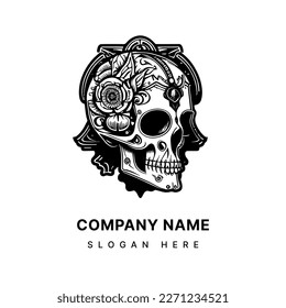 Kawai Skull Head illustration features a cute and whimsical skull with large eyes and a playful expression, combining the macabre with the adorable