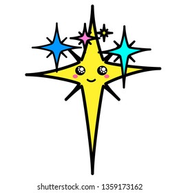 Kawai Stars line art. Sign, symbol, web element. Social media icon. Business concept. Tattoo template. Website pictogram.