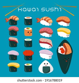 kawai sushi vector icon for emoticon