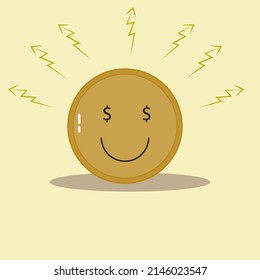 kawai theme dollar coin illustration, suitable for presentations, icons, etc.