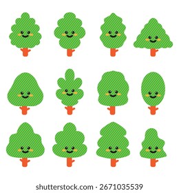 Kawai tree element collection cartoon icon illustration