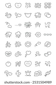 Kawaii abstract heart icons set. Collection of cute hand drawn monochrome illustrations on a white background. St. Valentine day concept. Vector 10 EPS.