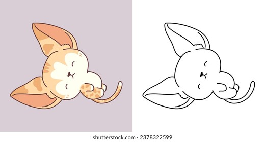 Kawaii Abyssinian Kitten Clipart Multicolored and Black and White. Cute Kawaii Baby Kitty. Isolated Vector Illustration of a Kawaii Animal for Prints for Clothes, Stickers, Baby Shower. 