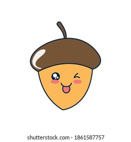 kawaii acorn icon over white background, flat style, vector illustration