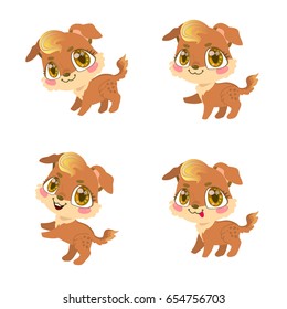 Kawaii and active puppy set on isolated background