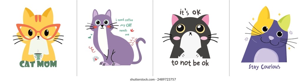 Kawaii and adorable cats illustration vector